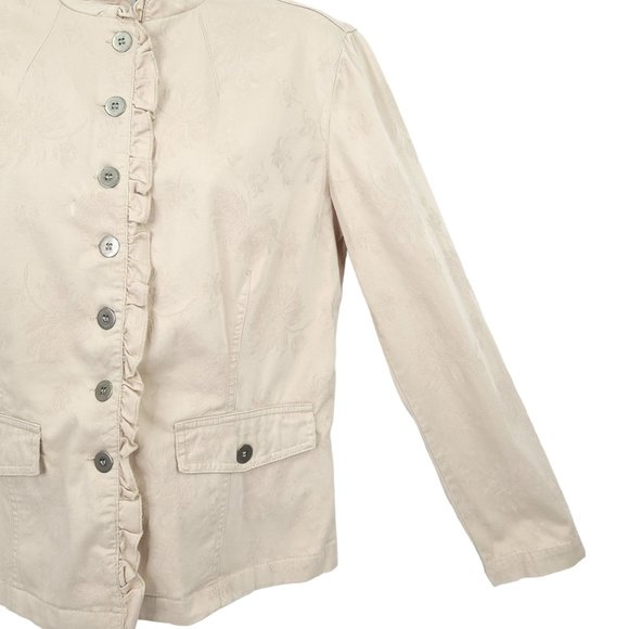 Chicos Ruffled Collar Front Button Jacket Womens Size 0 US 4 Tan - Picture 4 of 12